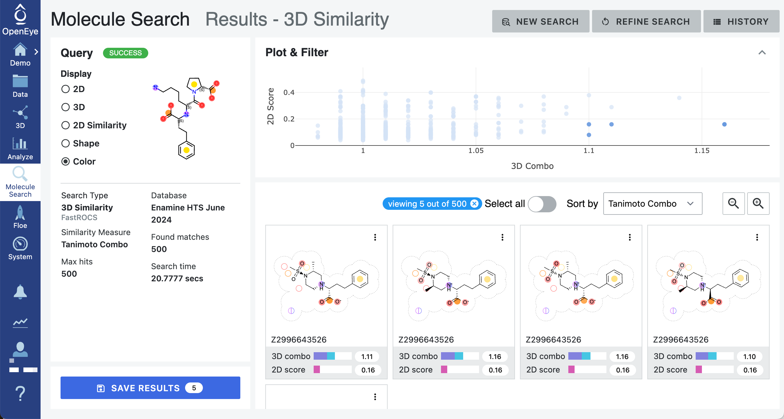 Molecule Search FastROCS Color Similarity Results(remove beta)